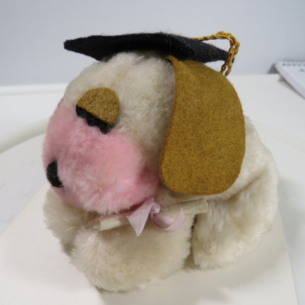 1979 Wallace Berrie & CO. 4" Puppy Dog Graduation Stuffed Animal Cream Puff